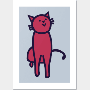 Thick Line Kitty Cat in Viva Magenta Color of the Year 2023 Posters and Art